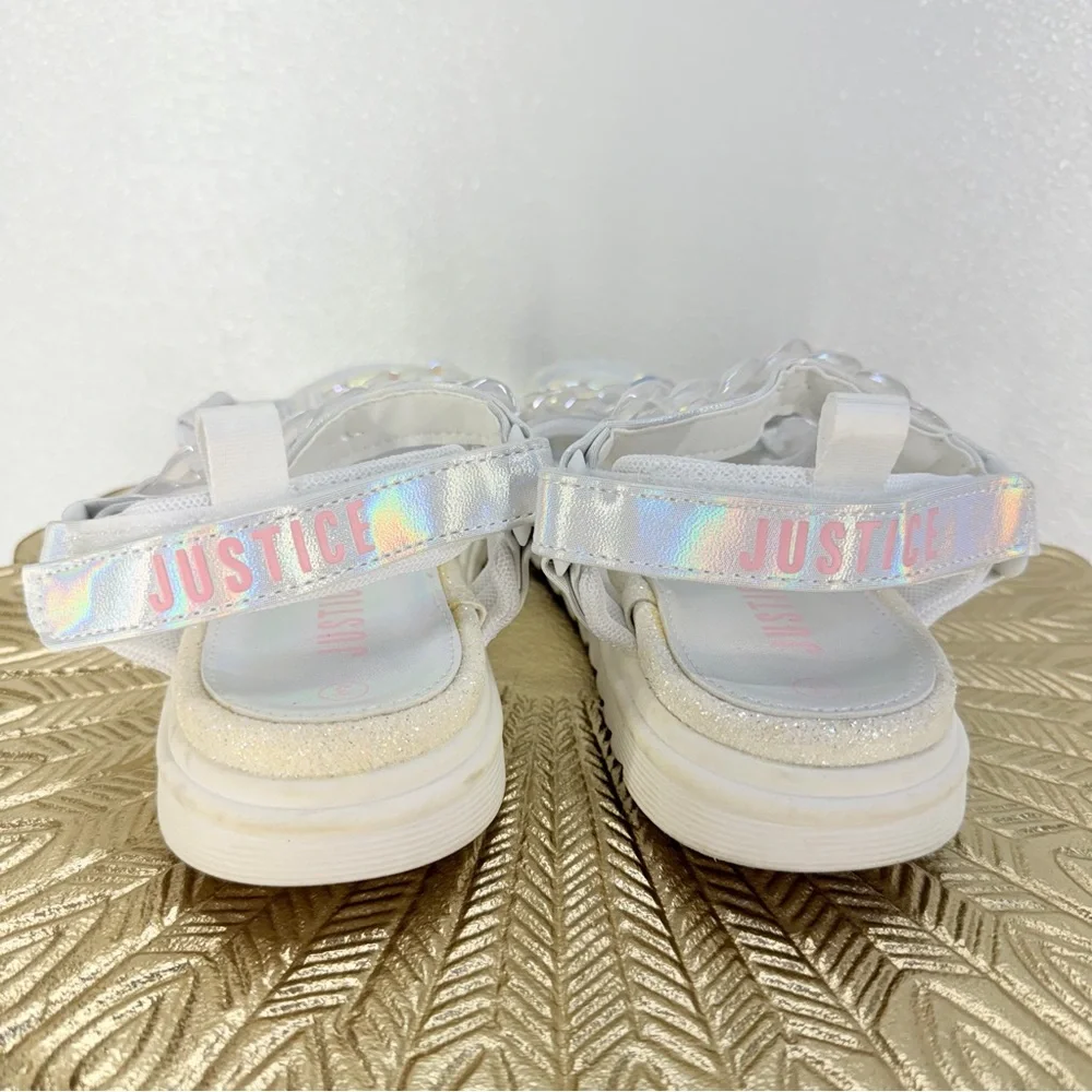Justice‎ Girls Sandals Size 3 White Iridescent Chain Platform NWOT
